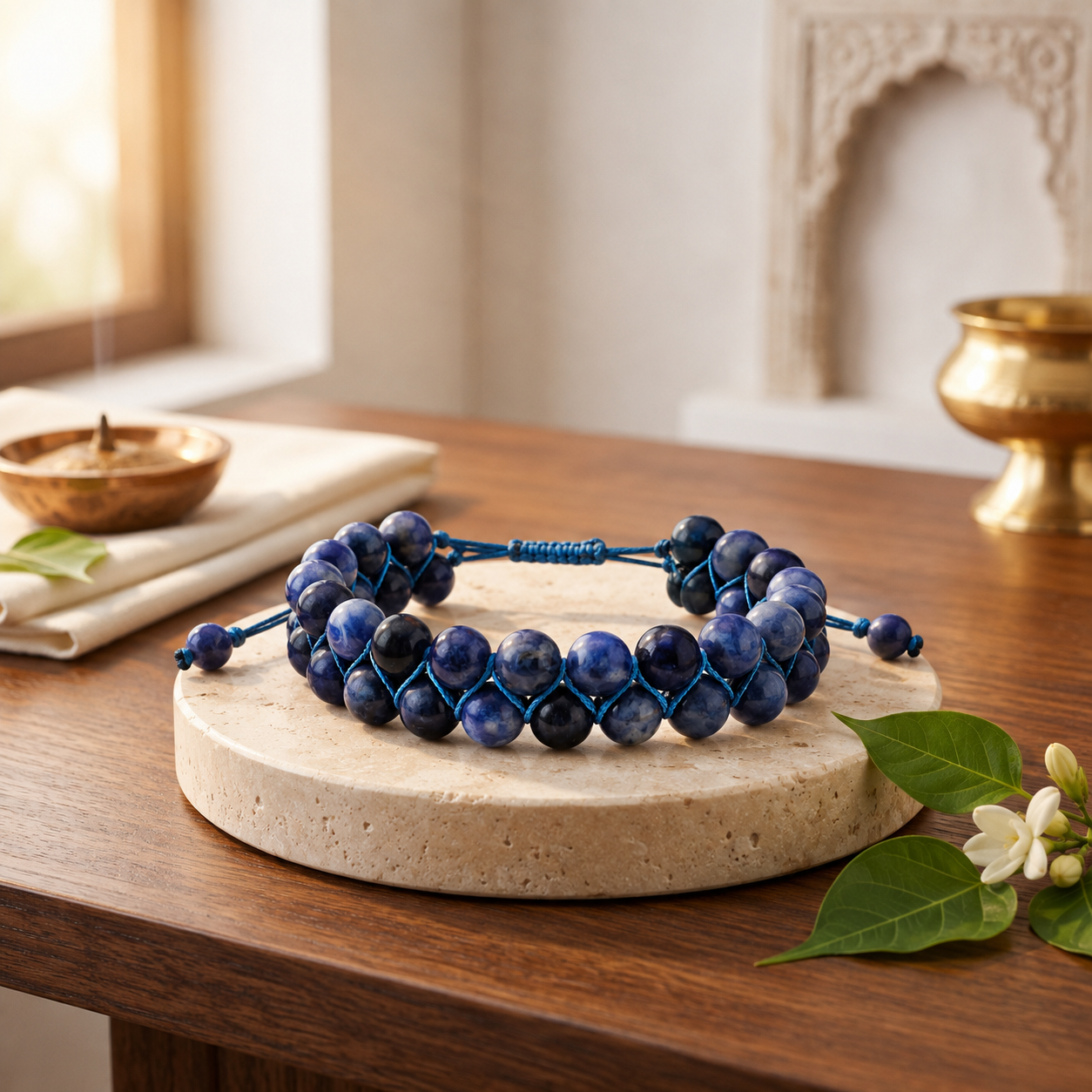 Sodalite Gemstone Rakhi Macramé Bracelet (Free Size)
