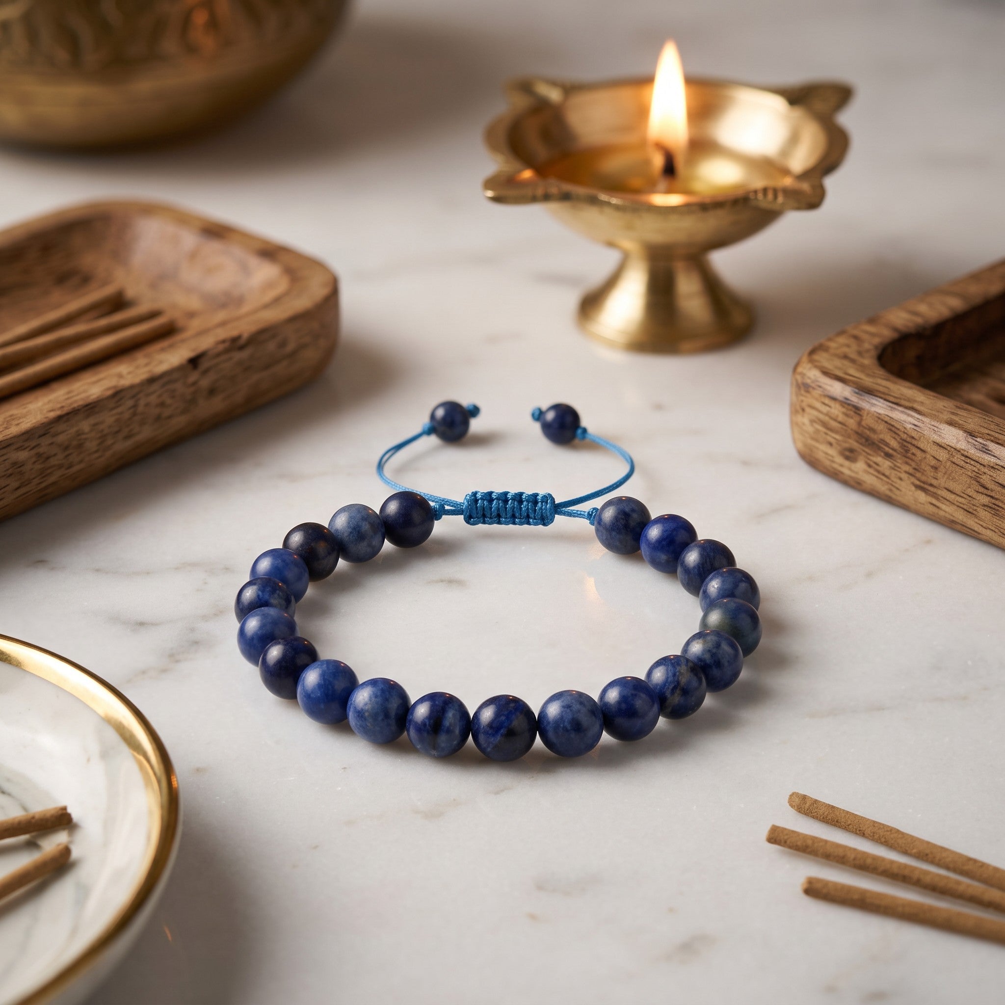 Sodalite Gemstone Rakhi Bracelet (Free Size)