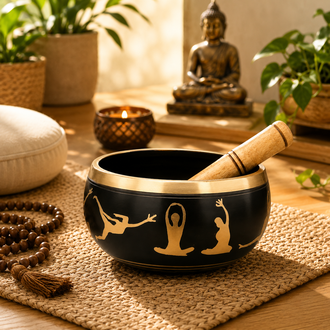 Tibetan Singing Bowl, Bronze, 14cm | Buddha Etched | Meditation Mallet Included