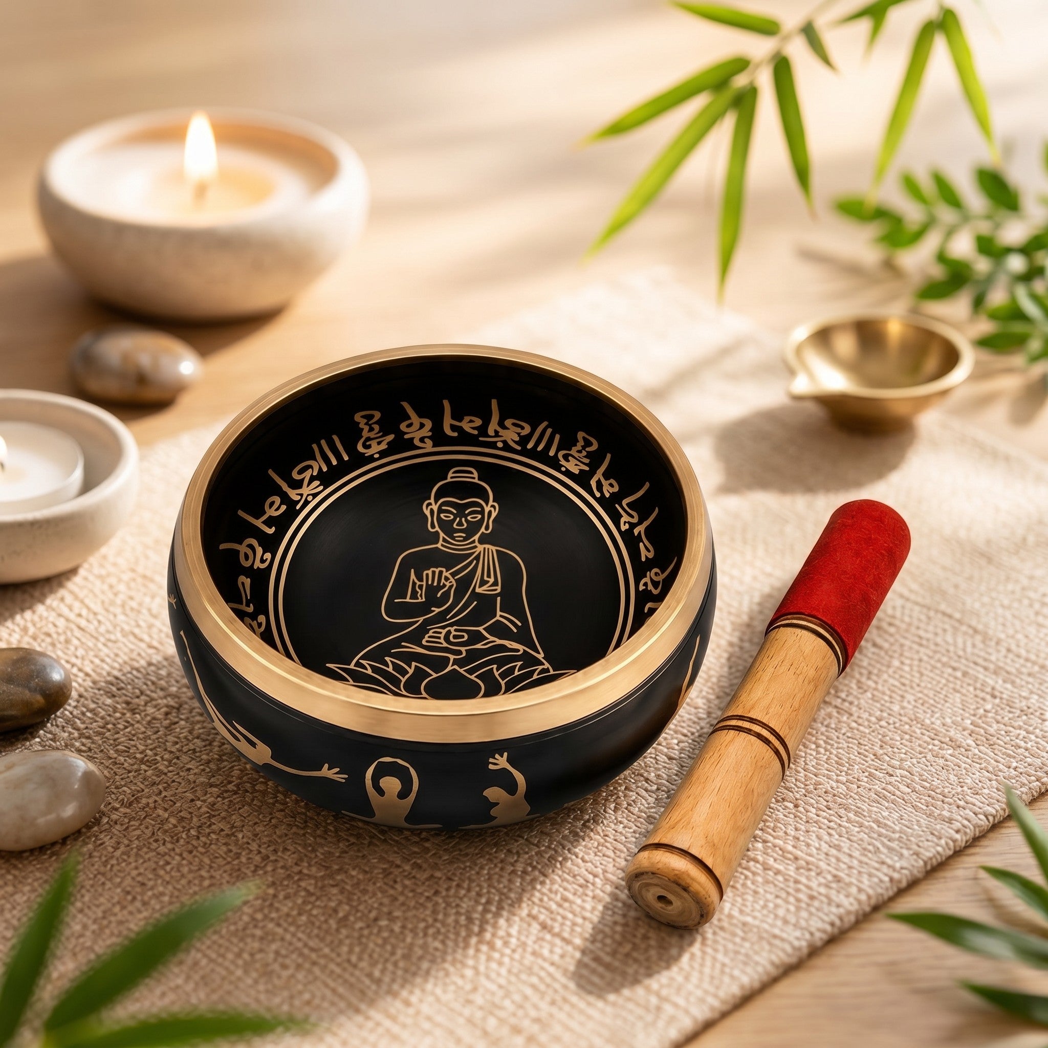 Tibetan Singing Bowl, Bronze, 14cm | Buddha Etched | Meditation Mallet Included
