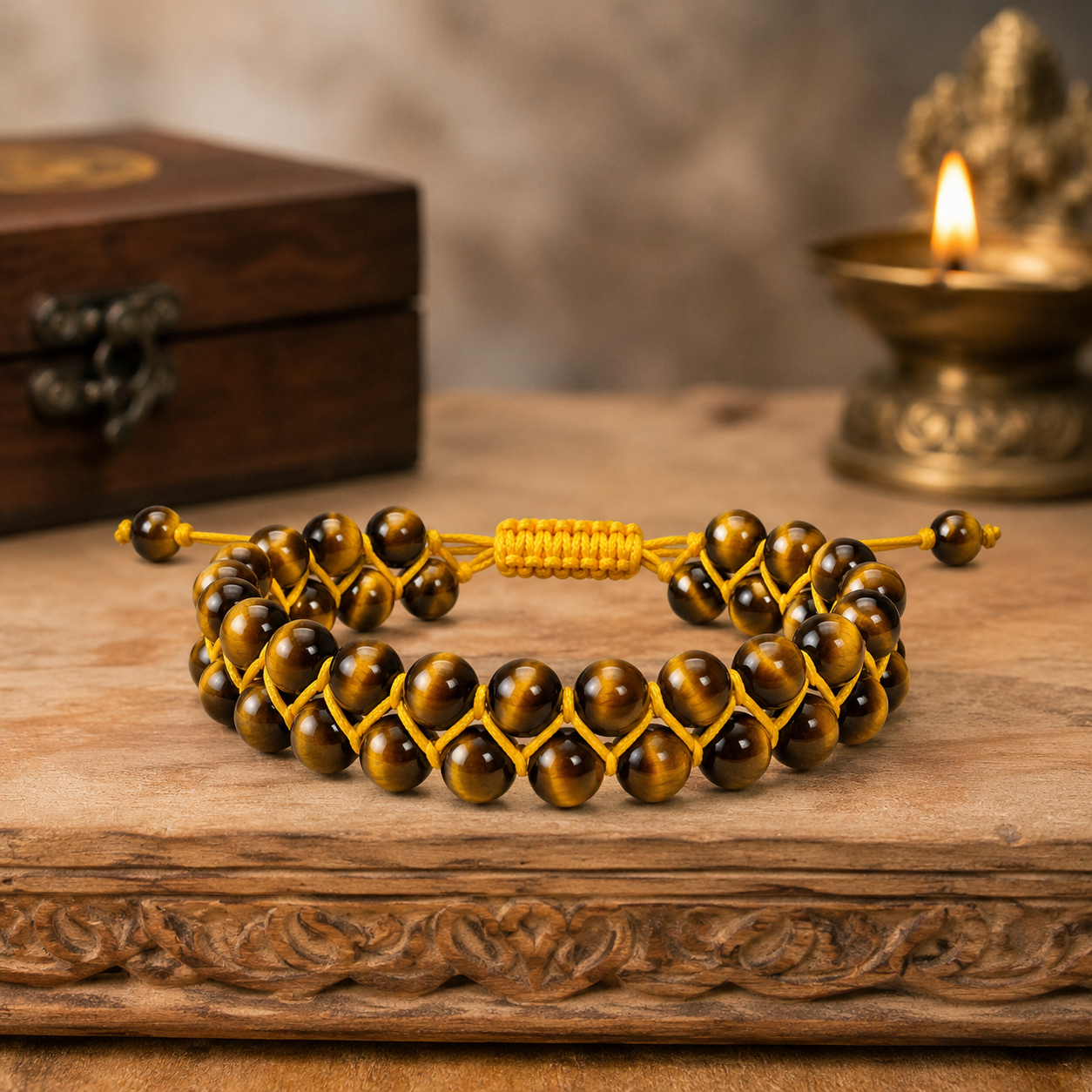 Tiger Eye Gemstone Rakhi Macramé Bracelet (Free Size)