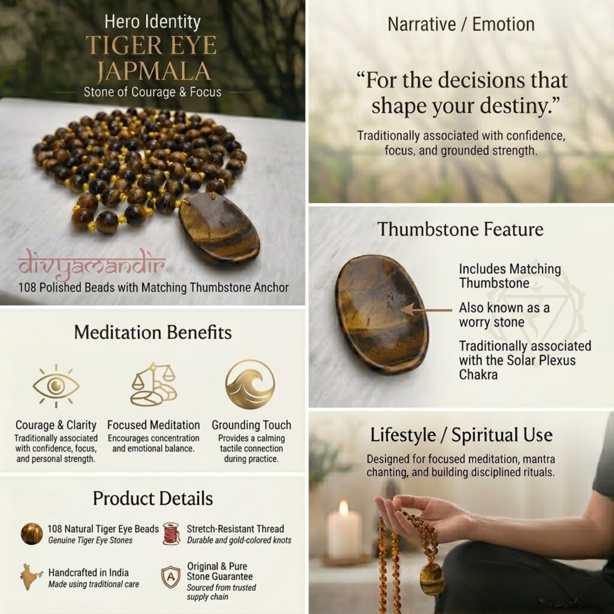 Tiger Eye 108 Beads + 1 Thumbstone Japmala
