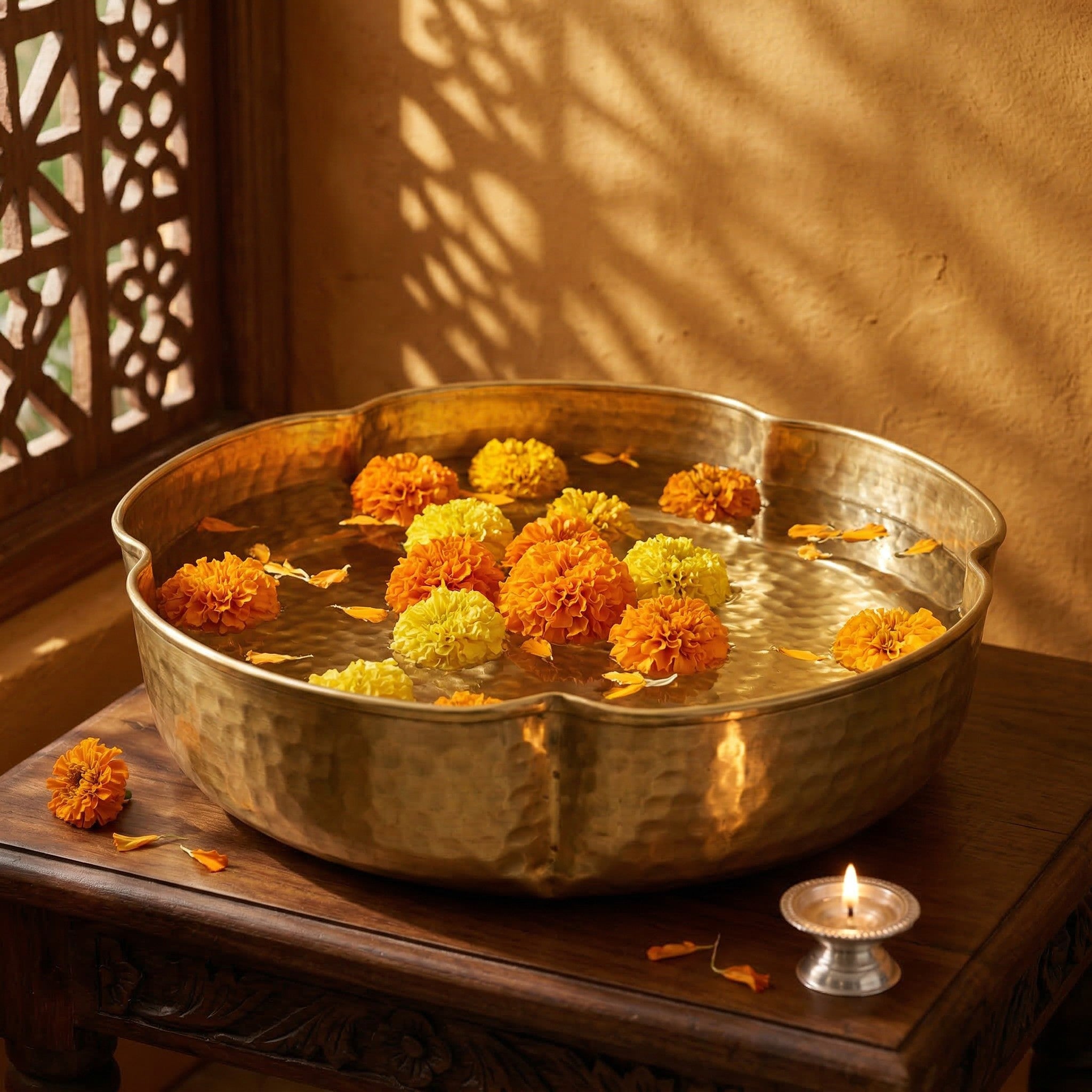 Brass Urli Flower Bowl 7 inch