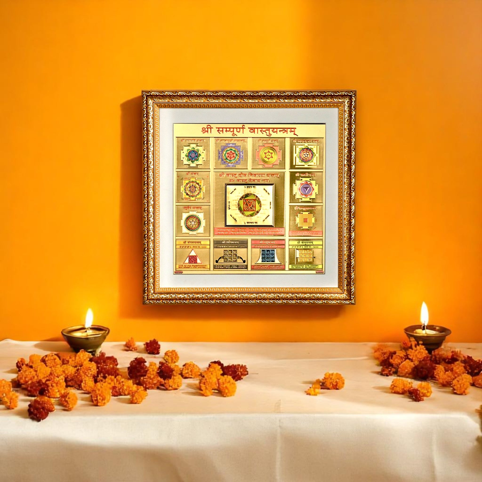 Sacred Sampoorna Vastu Yantra – Gold-Foil Wall Art for Harmony, Protection & Positivity