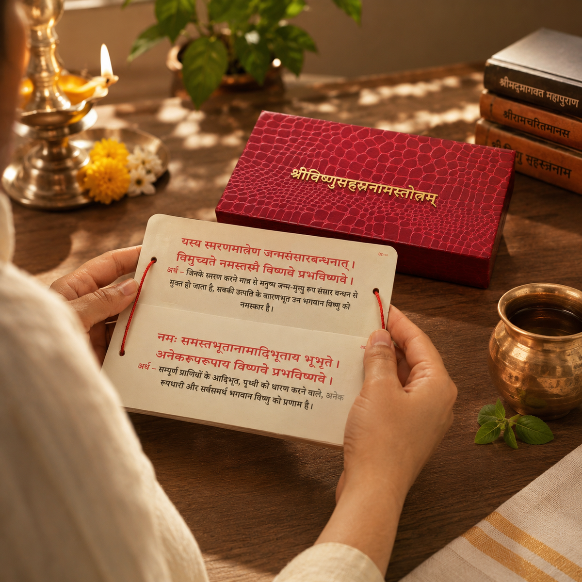 Vishnu Sahasranam, Premium Pandulipi Style Large Print Pothi with Meaning (Hindi)
