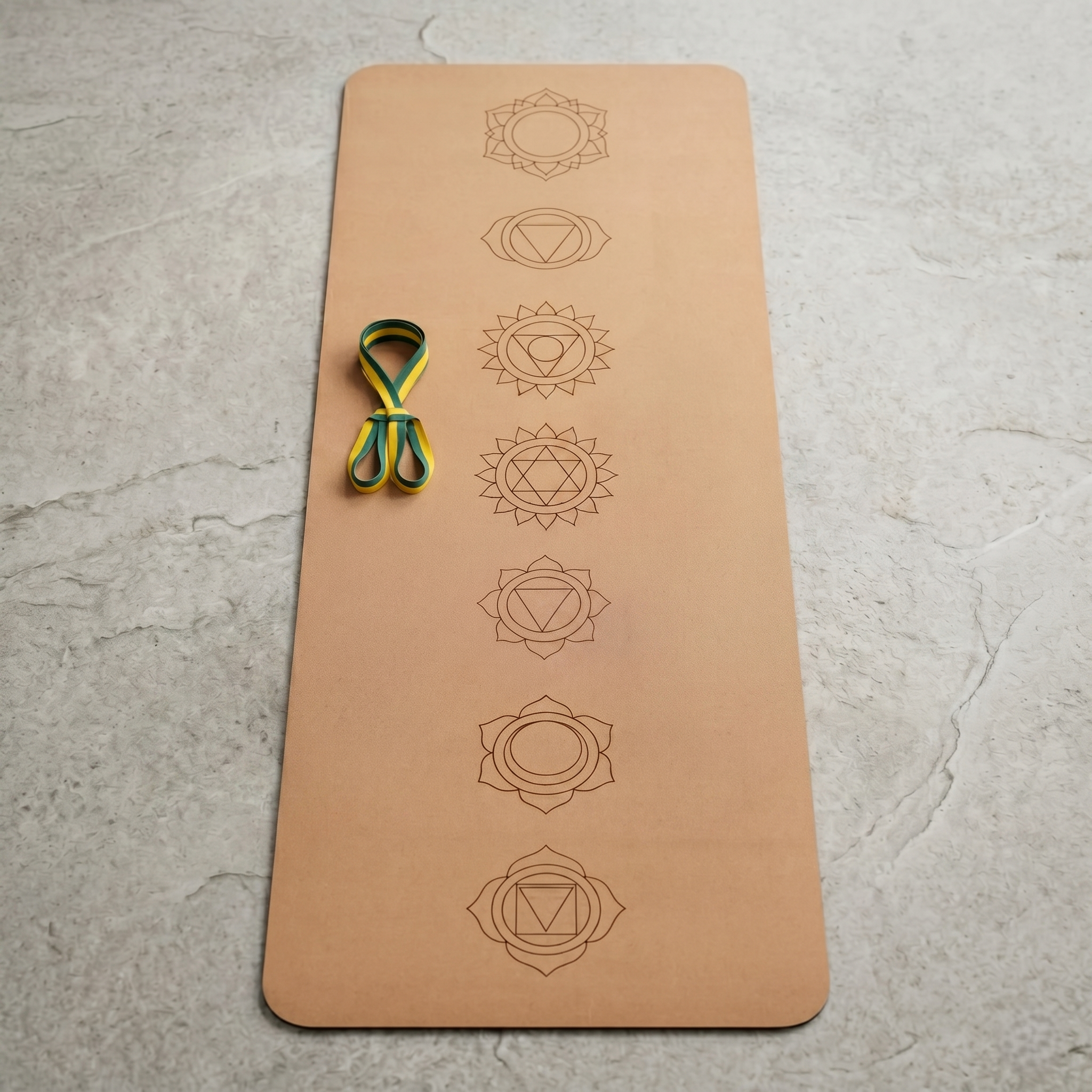 7 Chakra Cork Yoga Mat, 72x24 inch | Natural Rubber | Yoga Sling Included