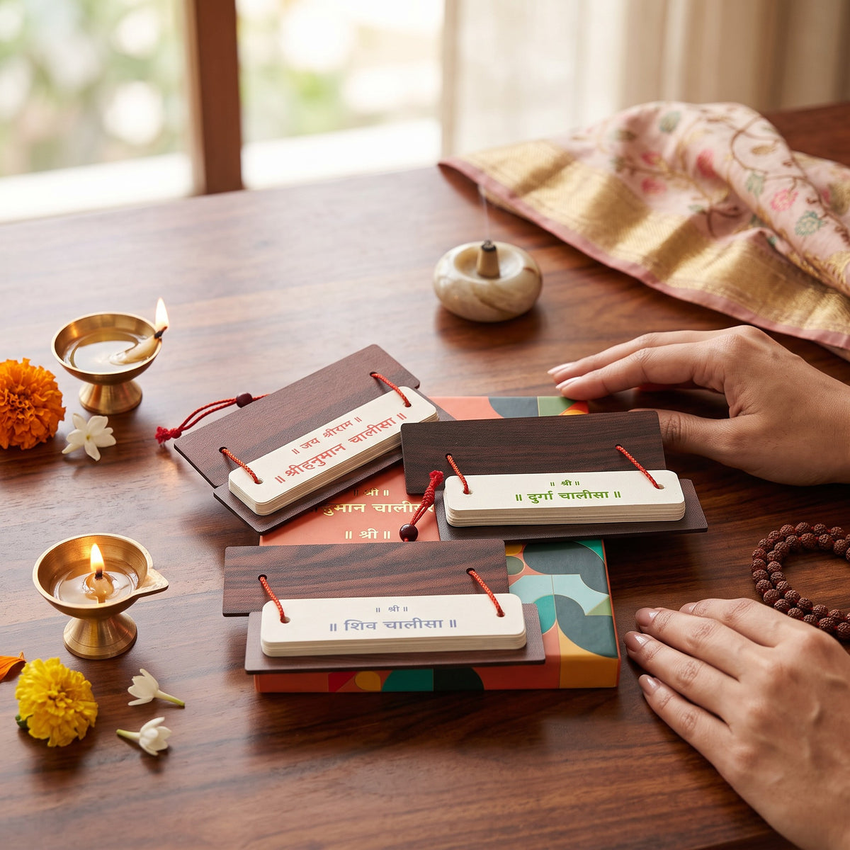 3-in-1 Chalisa Set, Pandulipi Style Wooden Pothis (Hindi)