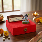 Bal Krishna Murti with Krishna Chalisa Pothi, Red Velvet Keepsake Box