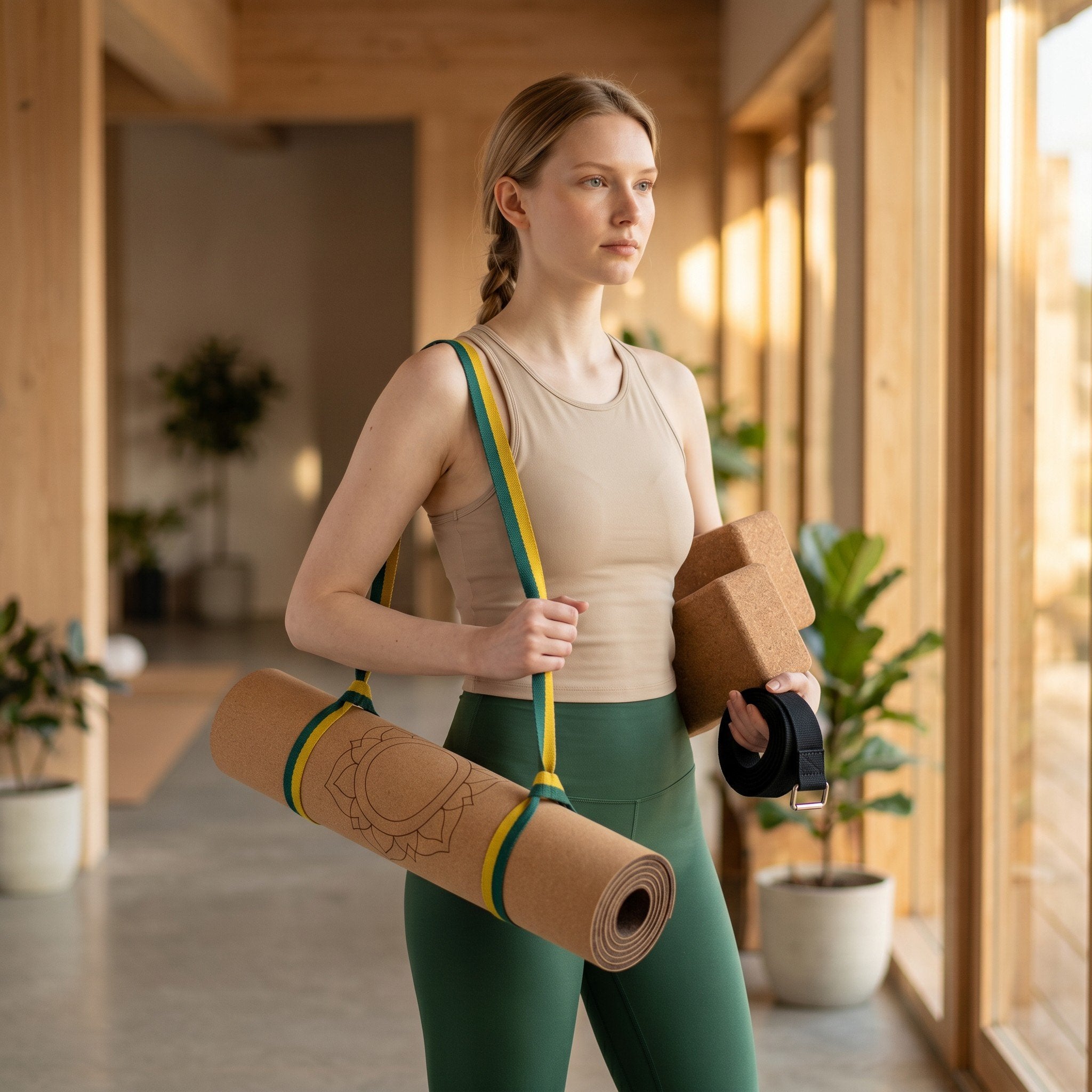 7 Chakra Cork Yoga Set | Mat + 2 Bricks + Belt | Complete Practice Kit